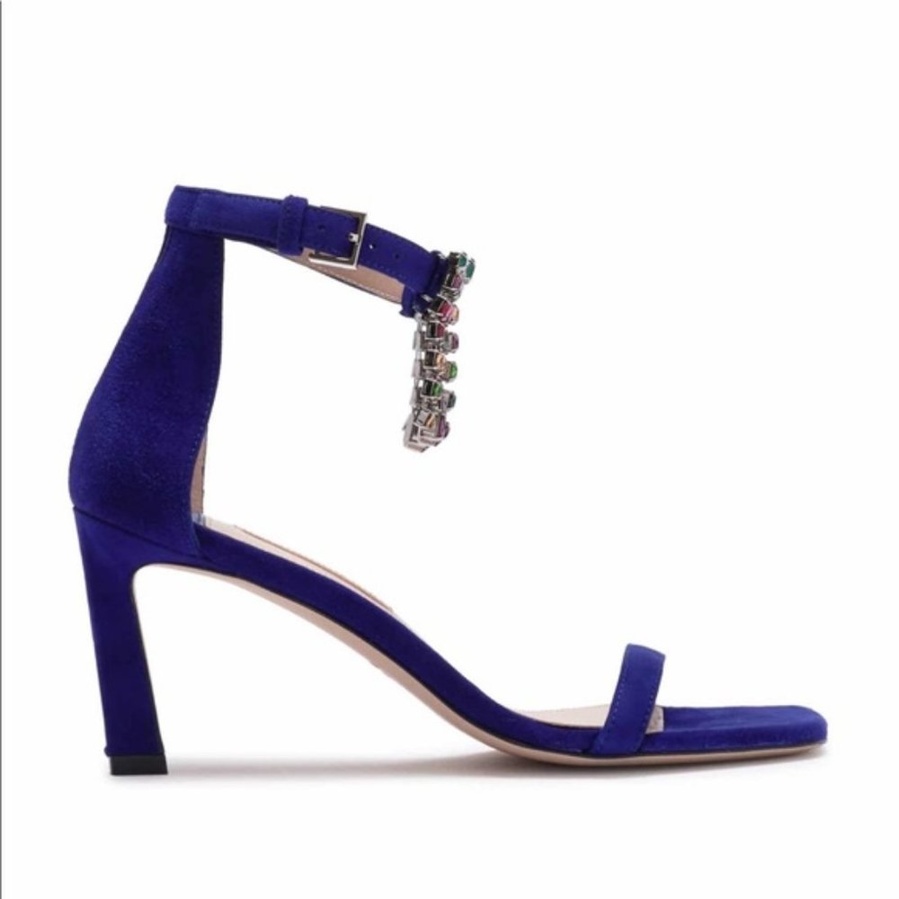 NWB Stuart Weitzman Crystal Fringe Sandals Blue violet 100% Authentic